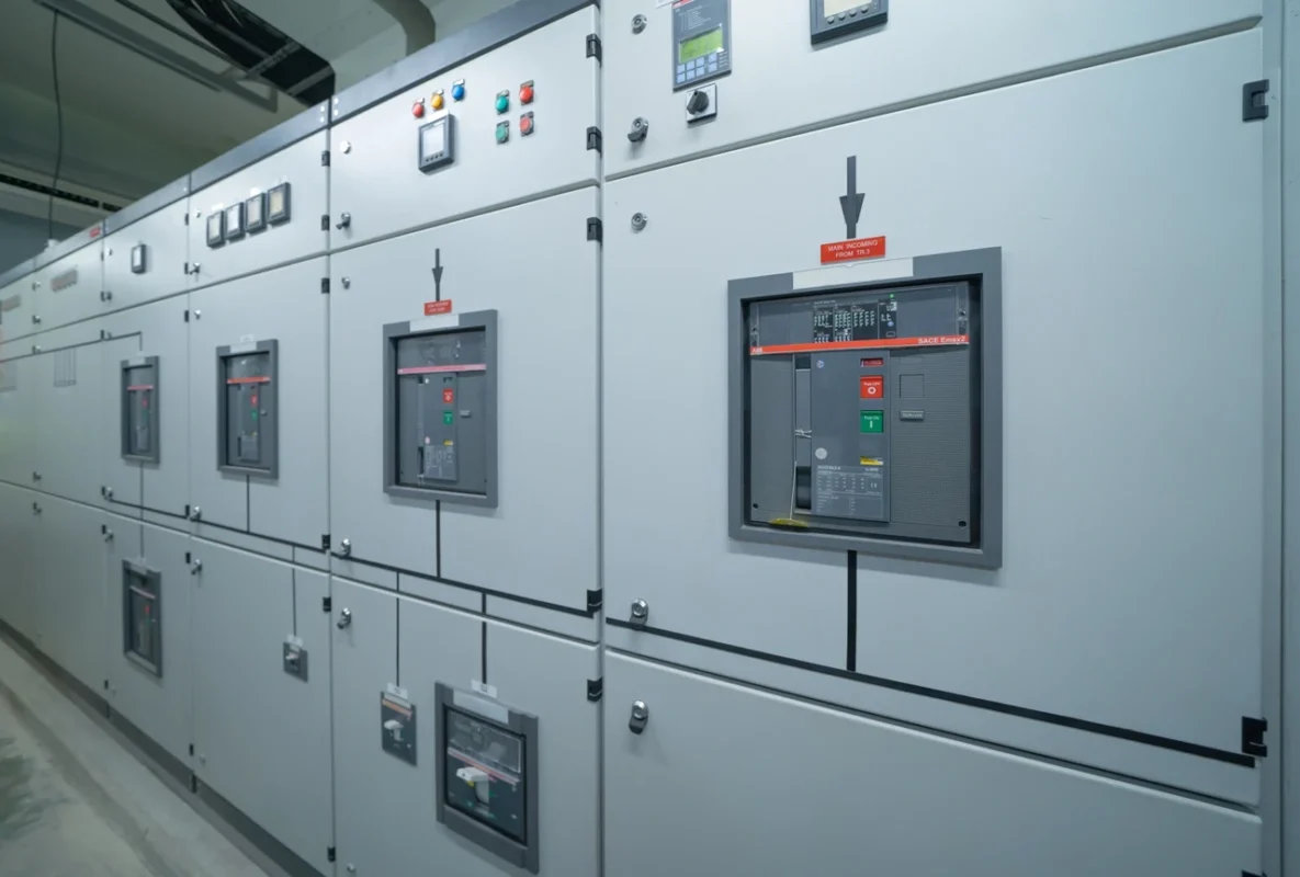 Quadri elettrici industriali di bassa tensione con interruttori automatici ABB, utilizzati nella distribuzione di energia elettrica in ambito industriale per il controllo della potenza reattiva e la sicurezza.