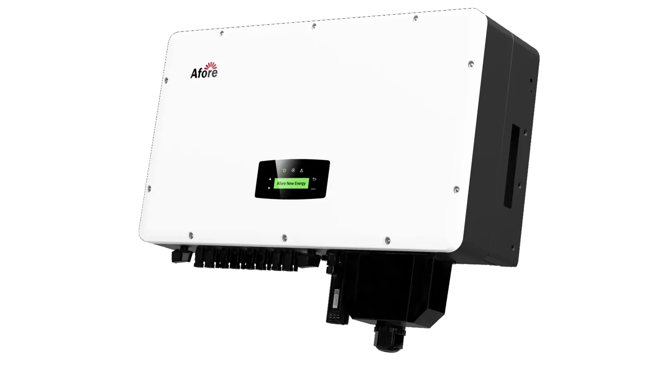 L'inverter solare trifase da 60 kW di Afore è utilizzato in impianti fotovoltaici commerciali e industriali per la conversione efficiente di potenza da CC a CA e per un'erogazione di energia affidabile.