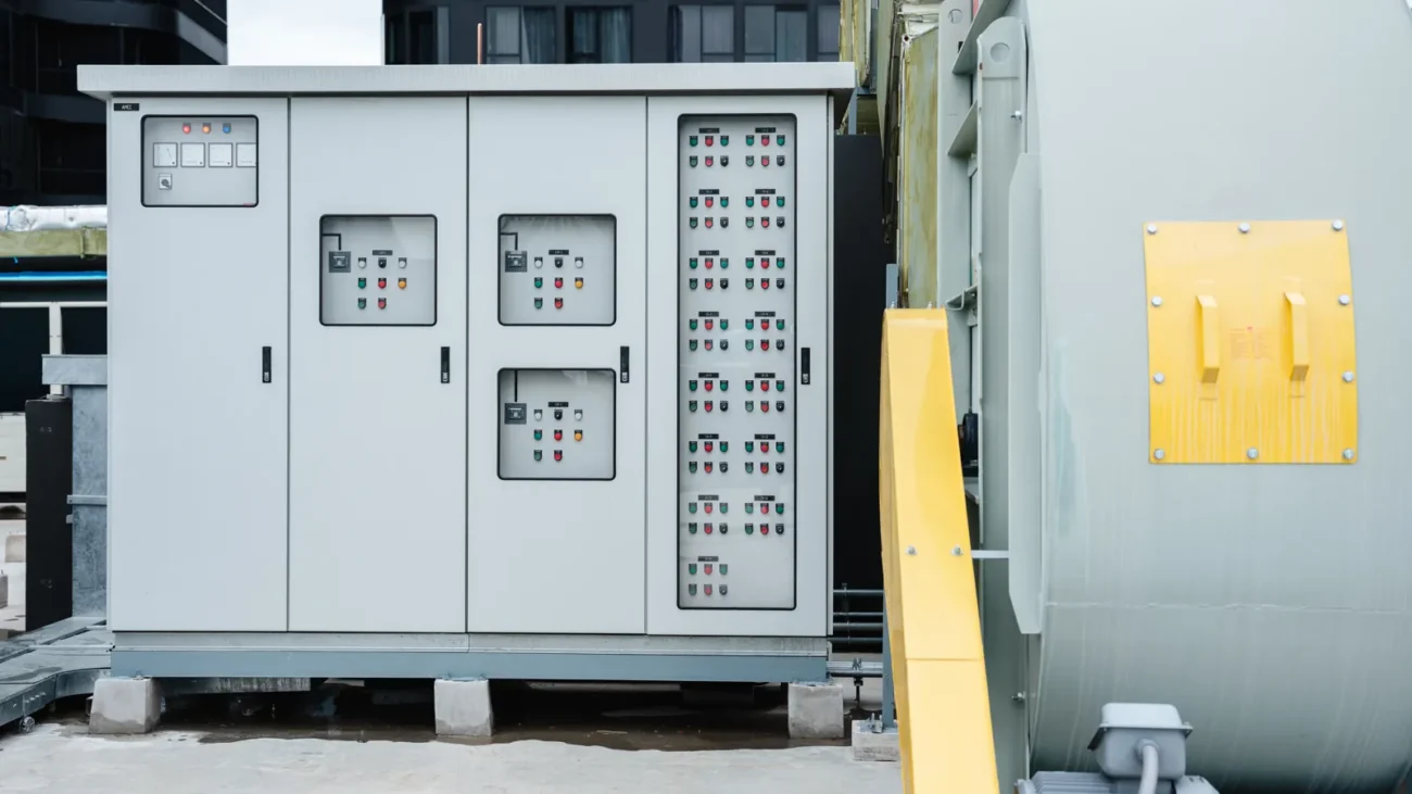 I quadri elettrici gestiscono i sistemi di accumulo dell'impianto fotovoltaico industriale.