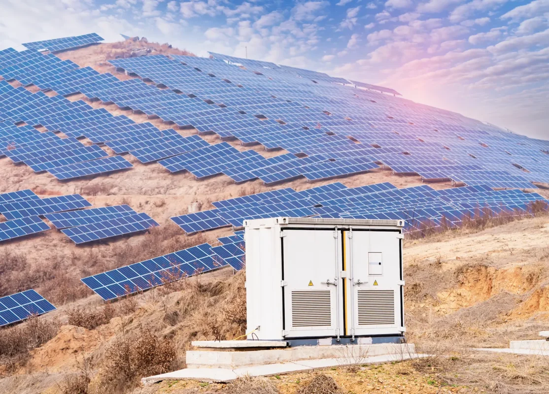 Large-scale solar farm with central inverter station, representing the infrastructure for tier 1 solar inverter performance comparison.