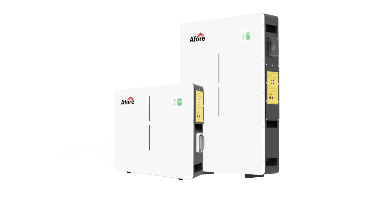 Afore brand peak shaving battery storage units in white, ideal for commercial industrial solar PV systems.