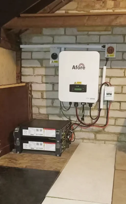 Installed Afore ATON battery inverter with stacked storage modules for C&I demand charge reduction.